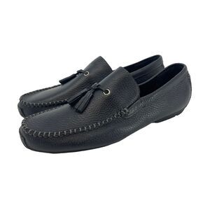 HS Trask Men's 11.5 Black Pebbled Leather Tasseled Driving Loafers Slip On Shoes